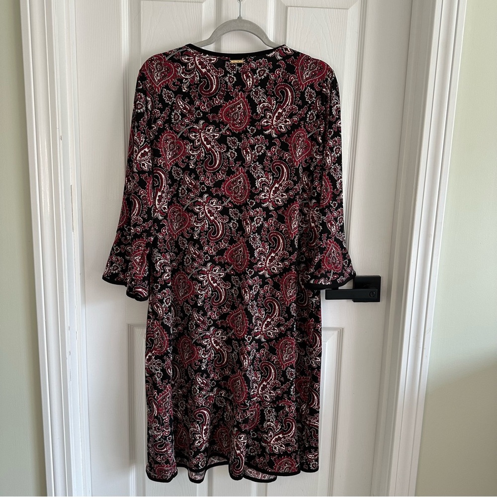 Michael Kors Black and Pink A-Line Dress with Bell Sleeves.